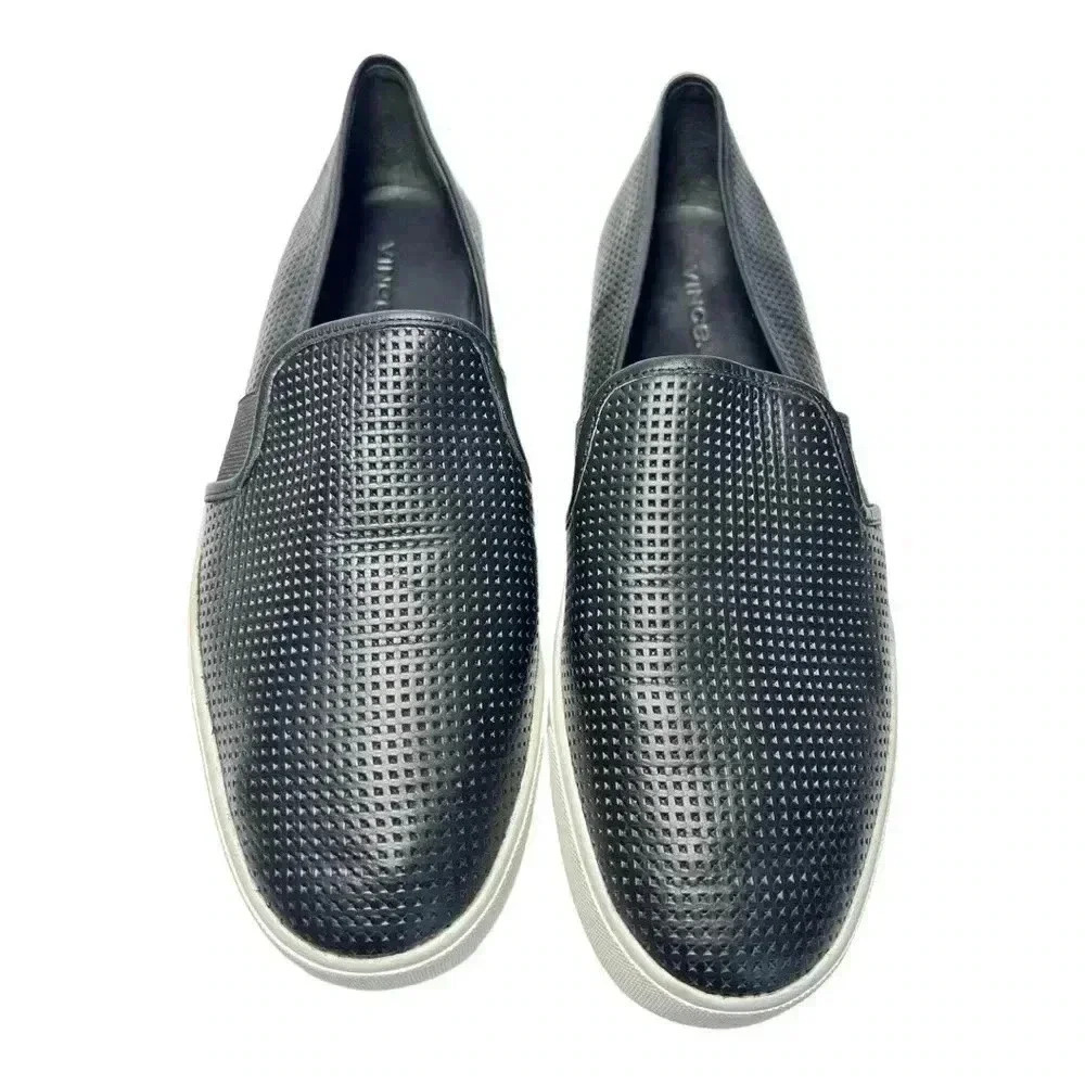 Vince Women's Blair Slip On Perforated Leather Low Top Sneakers Black Size 9.5